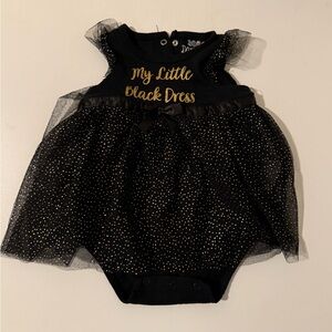 Like New! My Little Black Dress Baby Tutu Onesie - Black & Gold, 3-6 Months